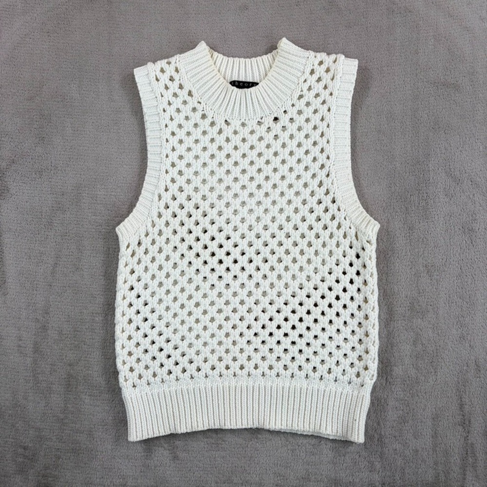 Theory‎ Mayleen Roping Shirt Top Women Small Ivory Open Knit Sleeveless